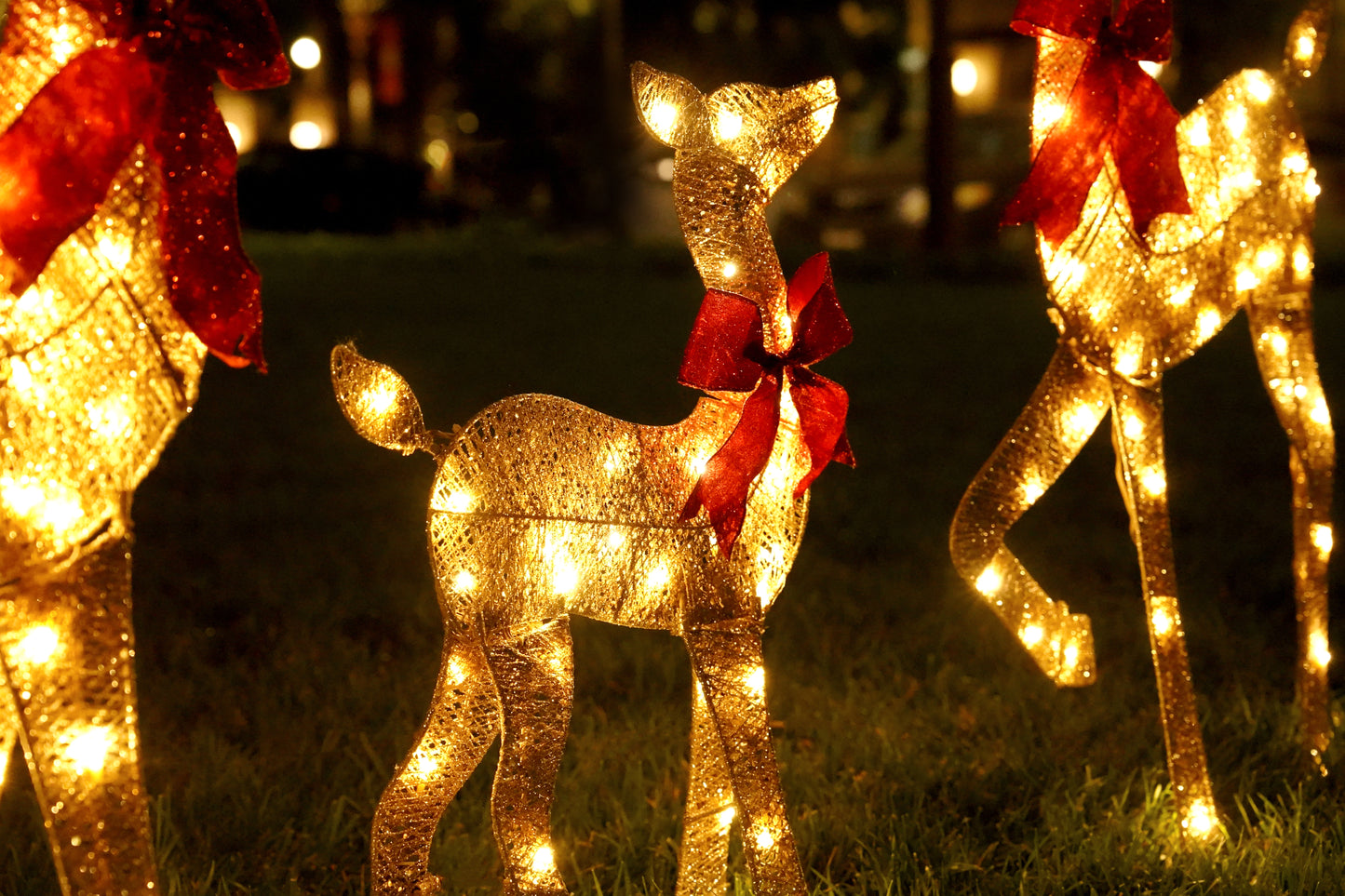 Jingle Joy 4ft Compact Elegance 2D 3-Piece Deer Family - Outdoor Christmas Deer Set with 175 LED warm twinkle Lights - Festive Holiday Reindeer Decor Yard Display - Weather-Resistant Decor with Stakes