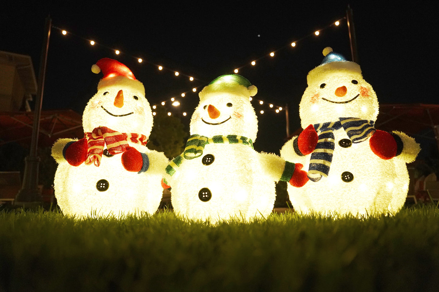 Jingle Joy 3-Piece 32-Inch LED Lighted Outdoor Snowman Family Set - Weather Resistant with Ground Stakes - Festival Winter Christmas Decorations - Holiday Yard, Lawn and Garden Decor - Trio Figurines