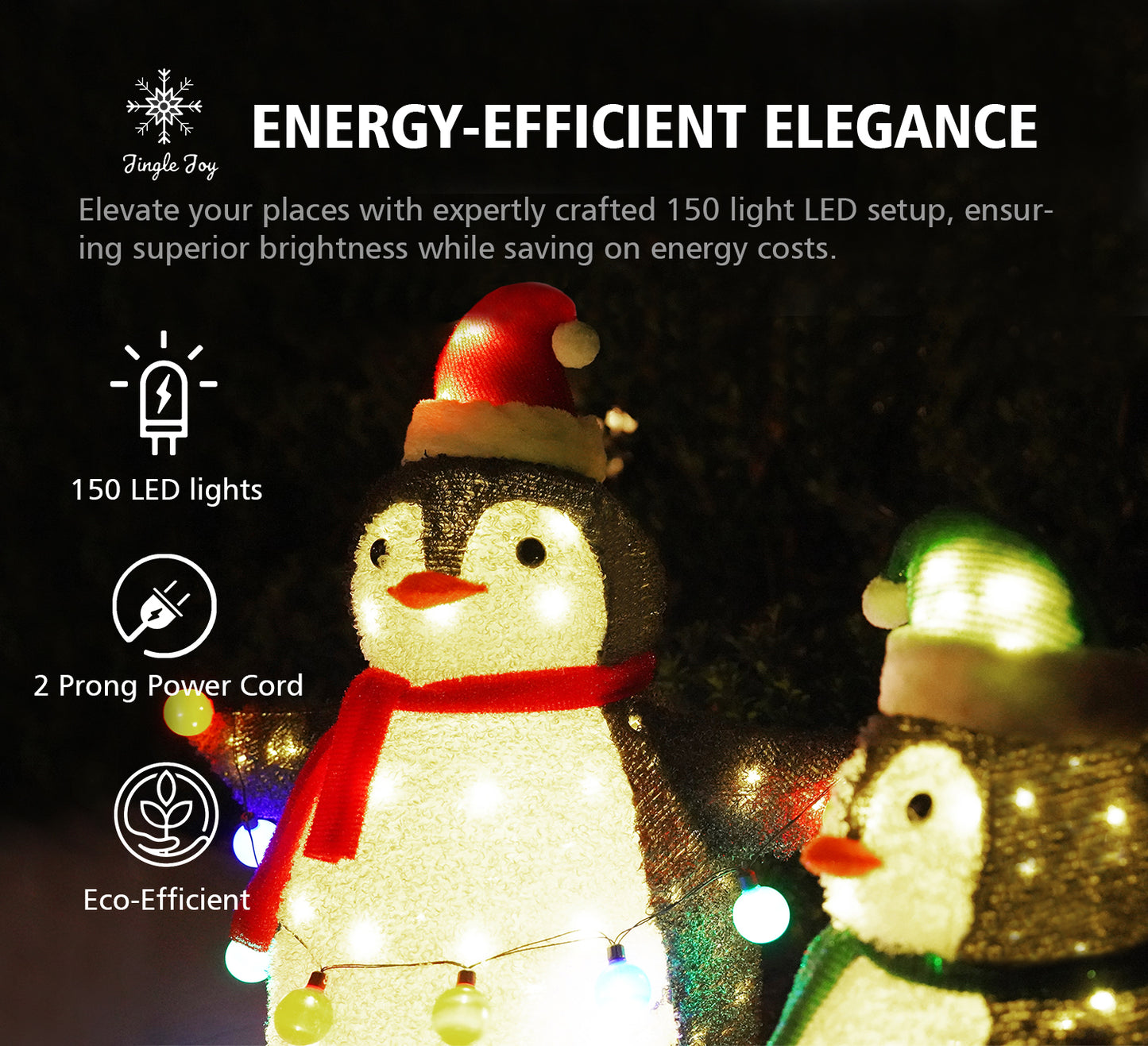 Jingle Joy 2-Piece 36-Inch LED Lighted Outdoor Penguin Family Set - Weather Resistant with Ground Stakes - Festive Winter Christmas Decorations - Holiday Yard, Lawn and Garden Decor