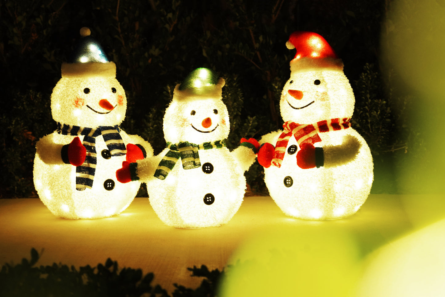 Jingle Joy 3-Piece 32-Inch LED Lighted Outdoor Snowman Family Set - Weather Resistant with Ground Stakes - Festival Winter Christmas Decorations - Holiday Yard, Lawn and Garden Decor - Trio Figurines