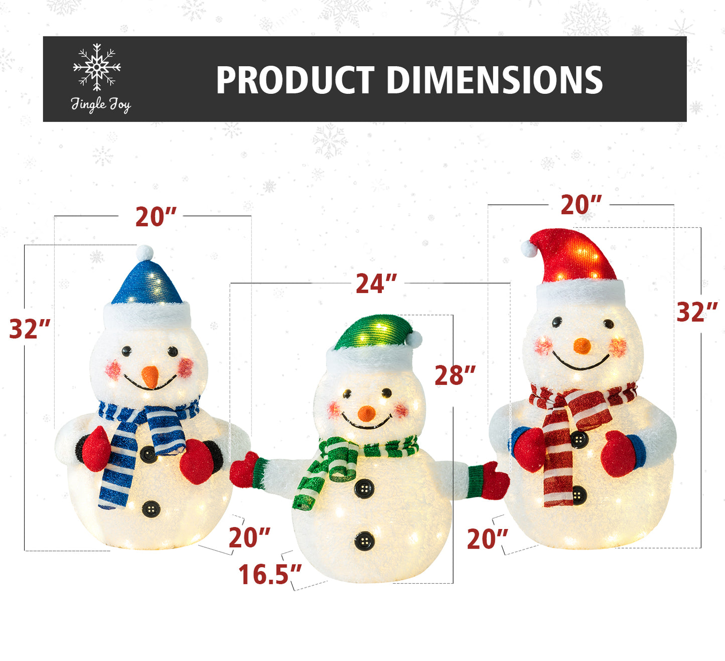 Jingle Joy 3-Piece 32-Inch LED Lighted Outdoor Snowman Family Set - Weather Resistant with Ground Stakes - Festival Winter Christmas Decorations - Holiday Yard, Lawn and Garden Decor - Trio Figurines