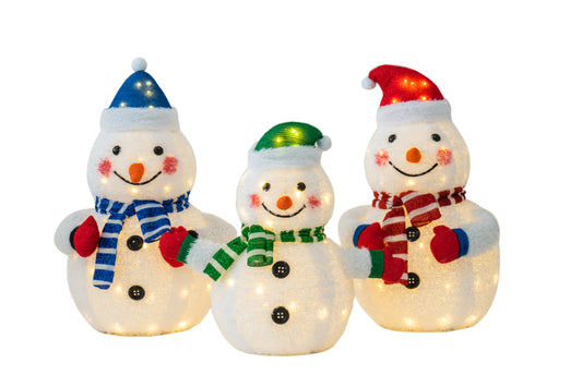 Jingle Joy 3-Piece 32-Inch LED Lighted Outdoor Snowman Family Set - Weather Resistant with Ground Stakes - Festival Winter Christmas Decorations - Holiday Yard, Lawn and Garden Decor - Trio Figurines