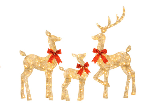 Jingle Joy 4ft Compact Elegance 2D 3-Piece Deer Family - Outdoor Christmas Deer Set with 175 LED warm twinkle Lights - Festive Holiday Reindeer Decor Yard Display - Weather-Resistant Decor with Stakes