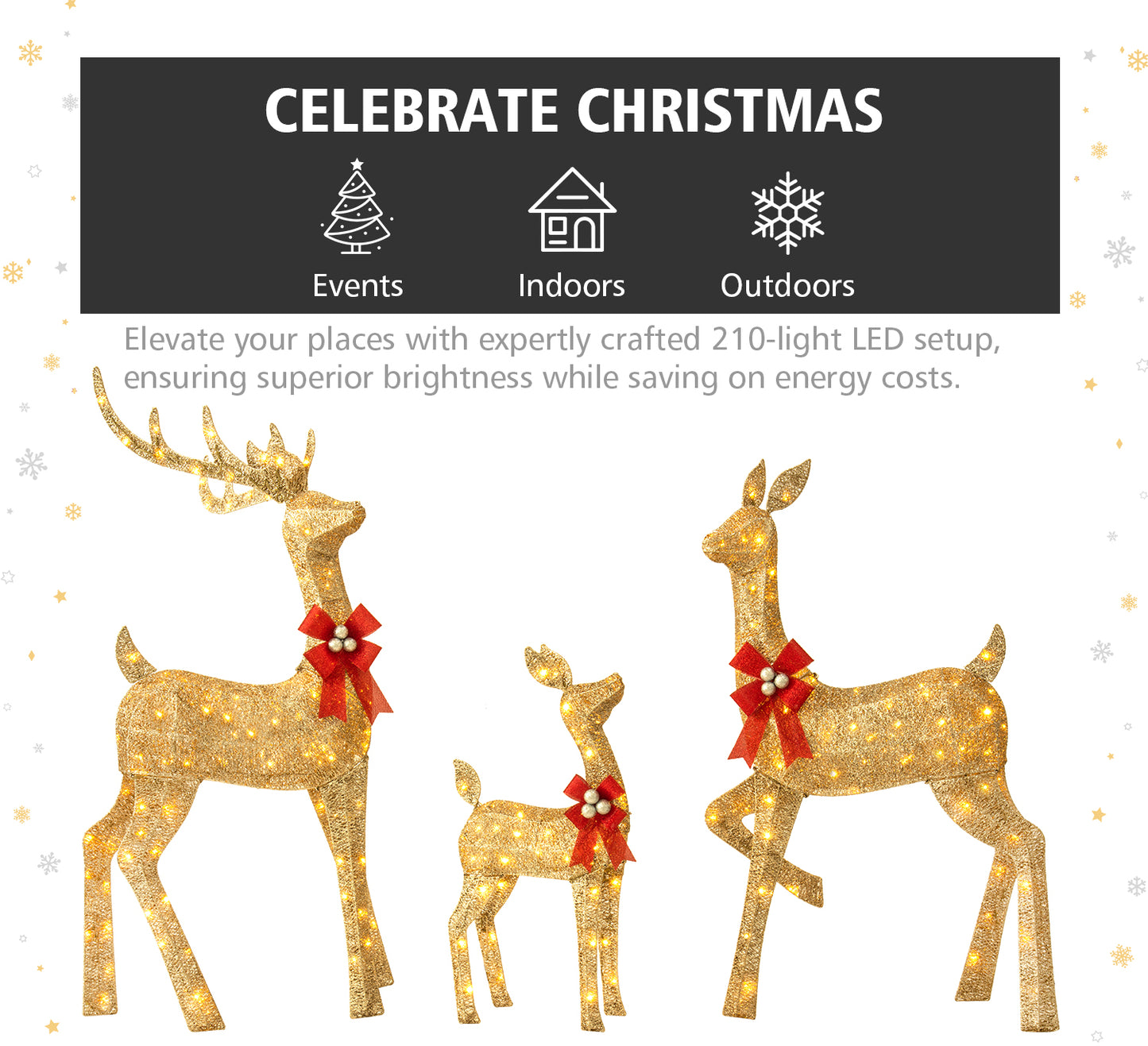 5Ft Large Lighted Outdoor Christmas Deer Set with LED Lights Weather-Resistant Reindeer