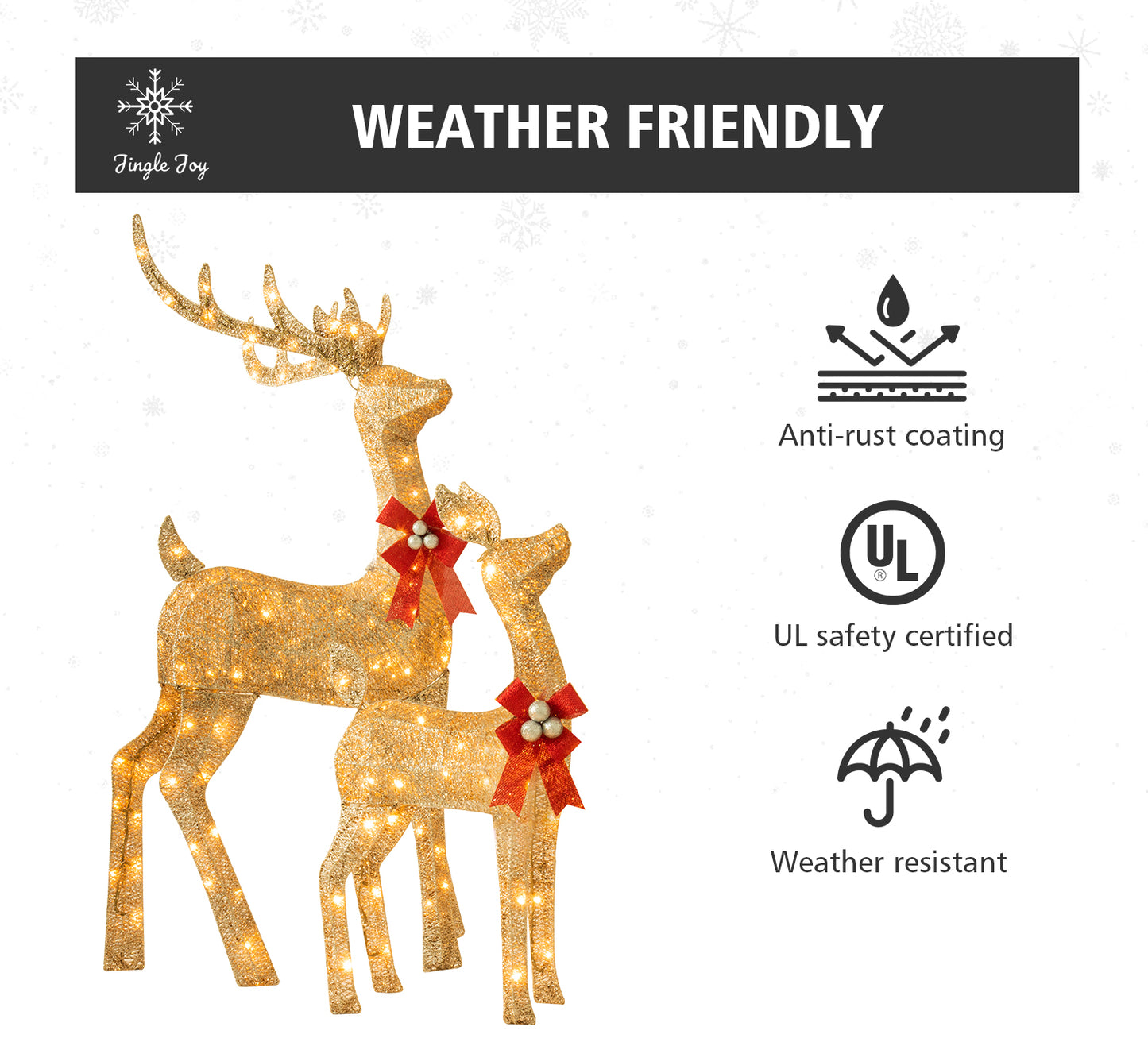 5Ft Large Lighted Outdoor Christmas Deer Set with LED Lights Weather-Resistant Reindeer