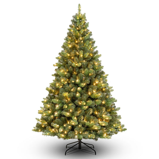 Monterey Fir Artificial Christmas Tree, Pre-Lit with Warm White LED Lights, Full Coverage with Dense Branches, Metal Base