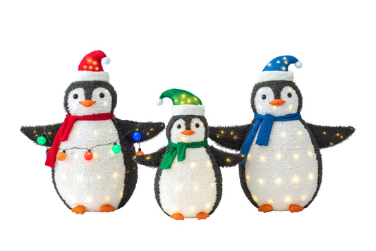 3-Piece 36-Inch LED Lighted Outdoor Penguin Family Set - Weather Resistant with Ground Stakes - Festive Winter Christmas Decorations - Holiday Yard, Lawn and Garden Decor