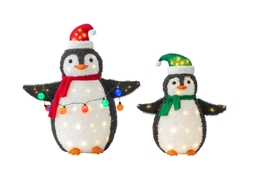 Jingle Joy 2-Piece 36-Inch LED Lighted Outdoor Penguin Family Set - Weather Resistant with Ground Stakes - Festive Winter Christmas Decorations - Holiday Yard, Lawn and Garden Decor