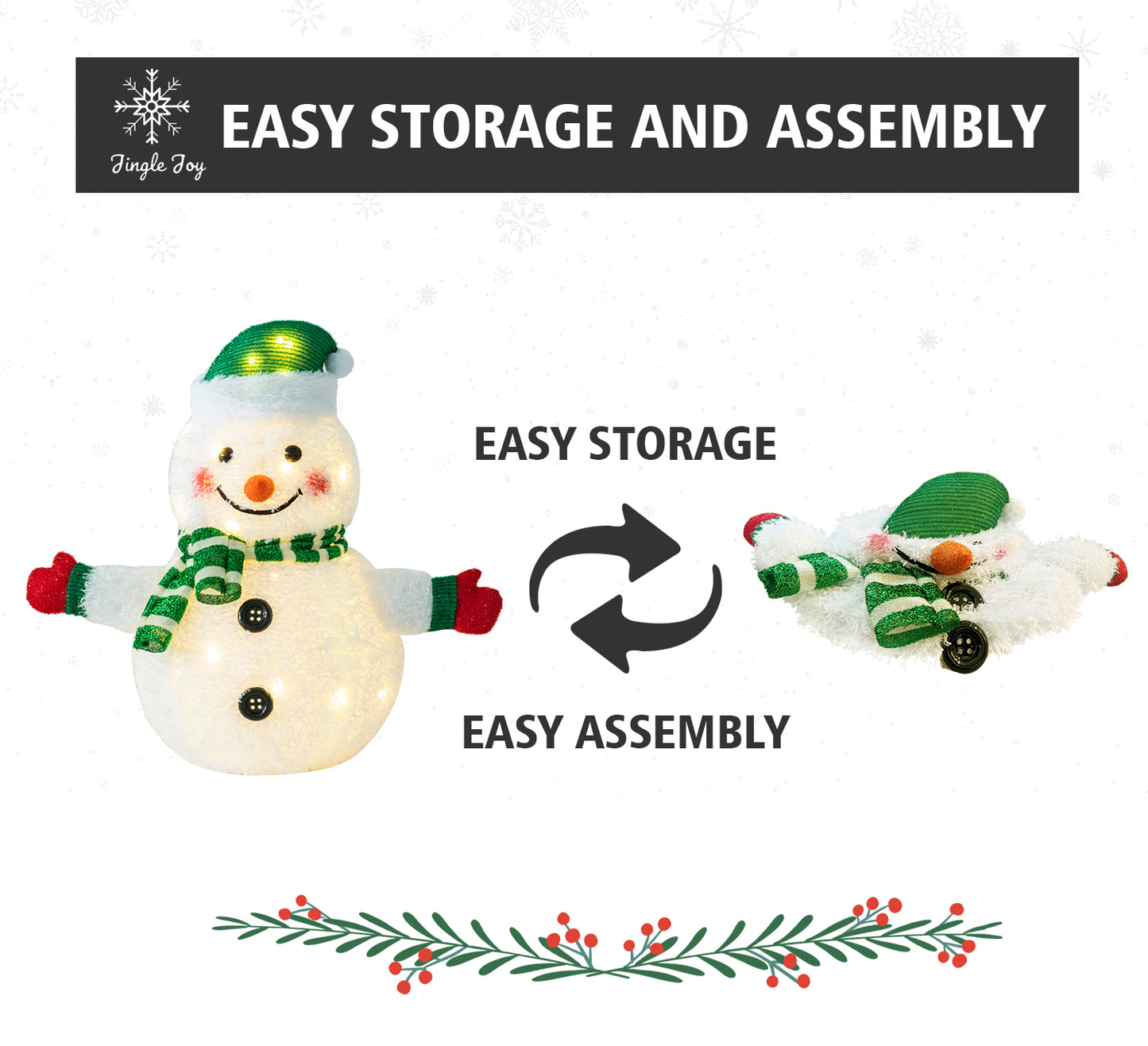 Jingle Joy 3-Piece 32-Inch LED Lighted Outdoor Snowman Family Set - Weather Resistant with Ground Stakes - Festival Winter Christmas Decorations - Holiday Yard, Lawn and Garden Decor - Trio Figurines