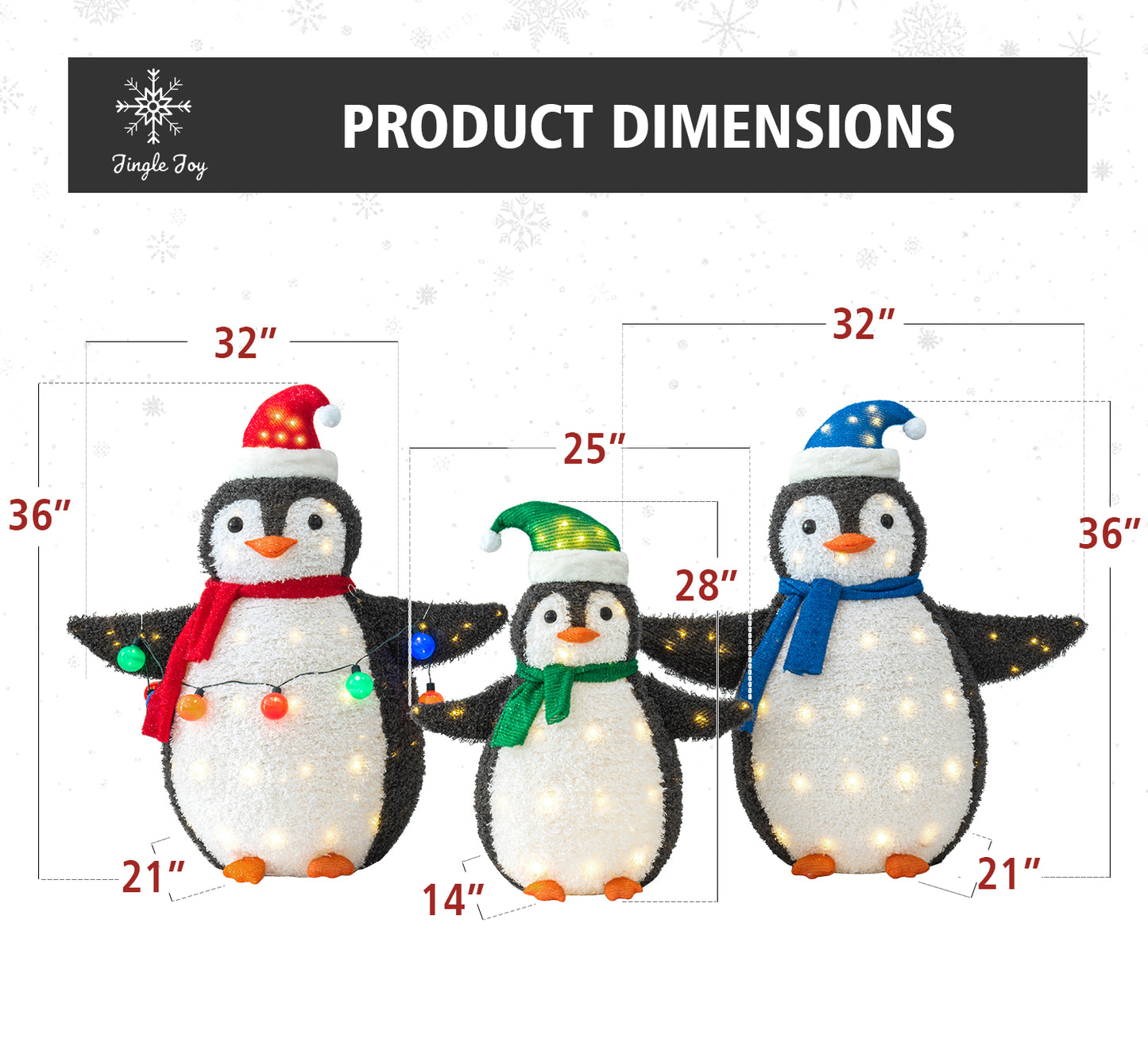 3-Piece 36-Inch LED Lighted Outdoor Penguin Family Set - Weather Resistant with Ground Stakes - Festive Winter Christmas Decorations - Holiday Yard, Lawn and Garden Decor