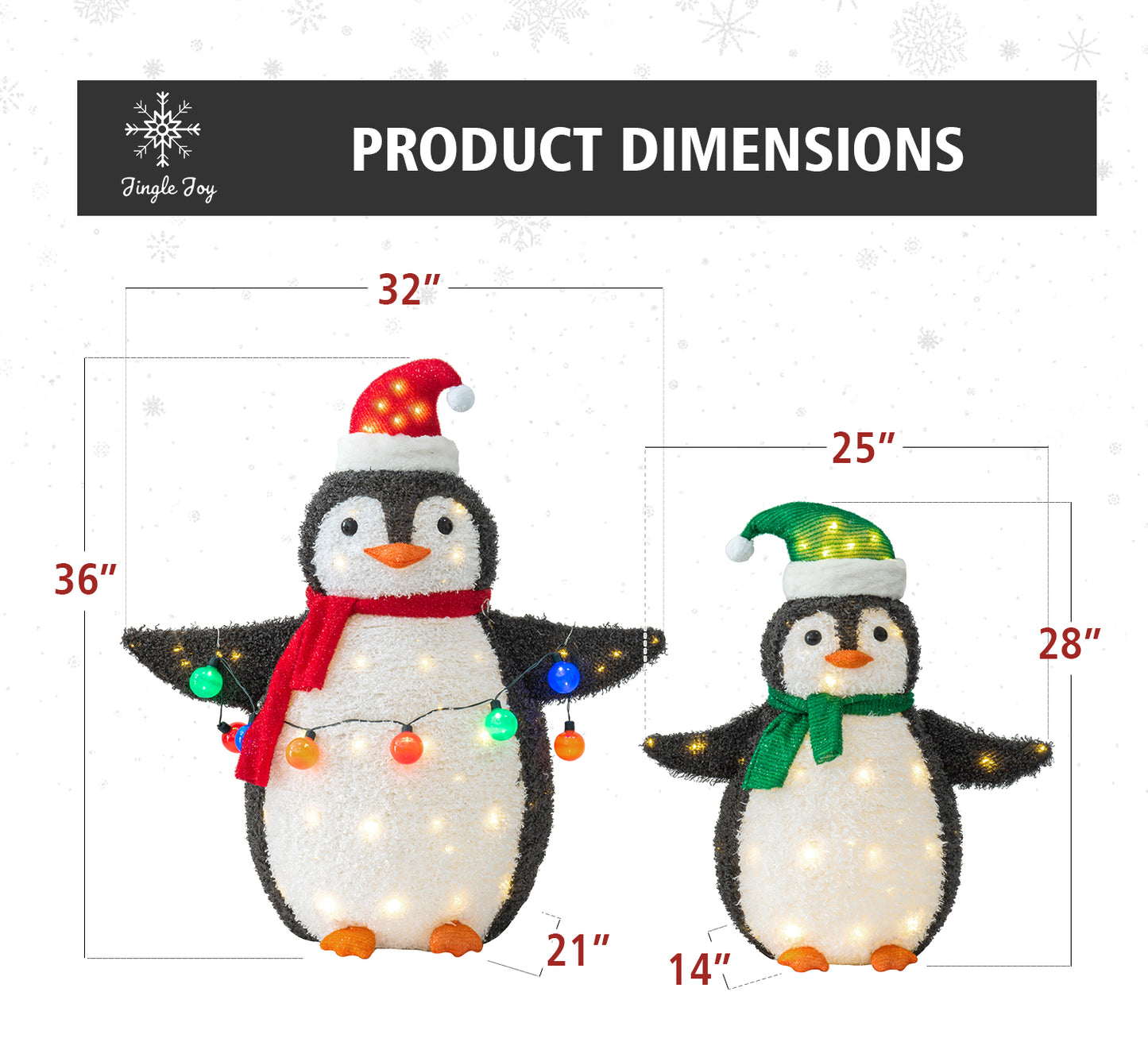 Jingle Joy 2-Piece 36-Inch LED Lighted Outdoor Penguin Family Set - Weather Resistant with Ground Stakes - Festive Winter Christmas Decorations - Holiday Yard, Lawn and Garden Decor