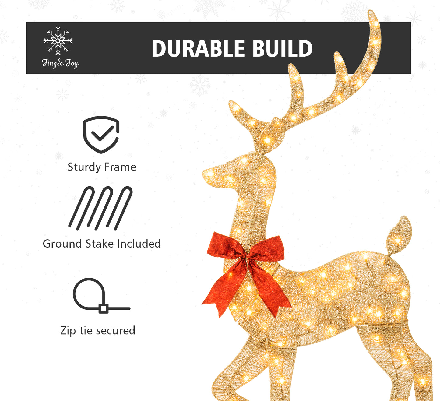 Jingle Joy 4ft Compact Elegance 2D 3-Piece Deer Family - Outdoor Christmas Deer Set with 175 LED warm twinkle Lights - Festive Holiday Reindeer Decor Yard Display - Weather-Resistant Decor with Stakes