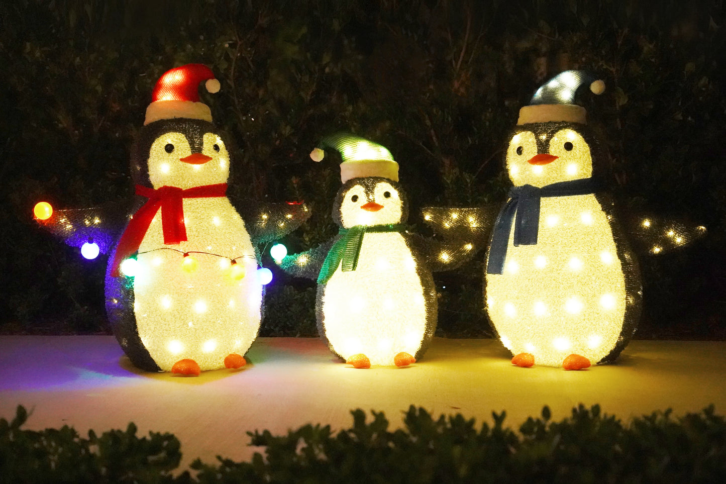 3-Piece 36-Inch LED Lighted Outdoor Penguin Family Set - Weather Resistant with Ground Stakes - Festive Winter Christmas Decorations - Holiday Yard, Lawn and Garden Decor